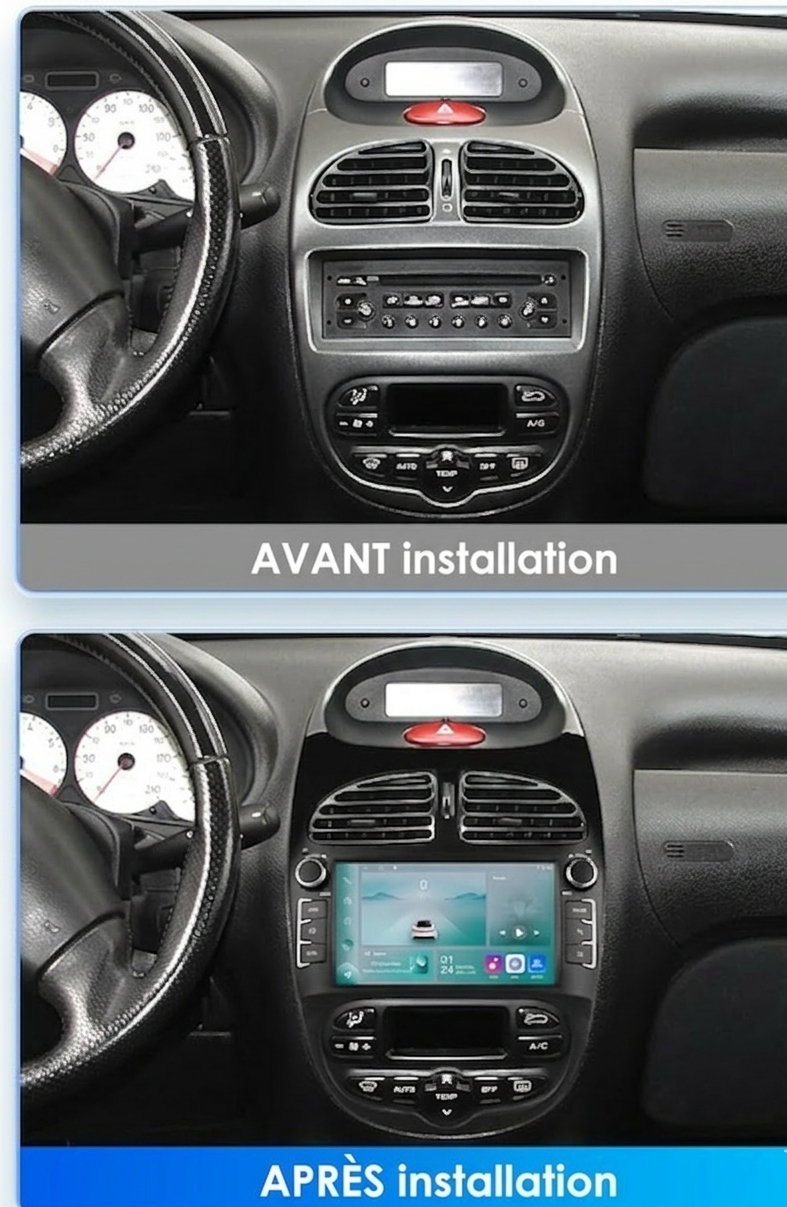 Ecran Apple CarPlay Android Auto Peugeot 206 206CC 206SW (2000-2008)